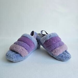 Shearling Slingback Slides UGG Fluff Yeah Size 7 Cornflower MultiColor Wool Blue